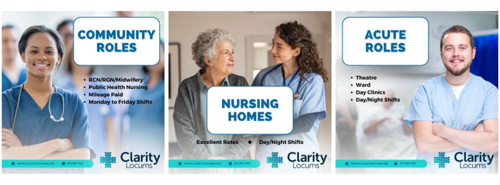 Three Nursing Ads describing the different settings available with Clarity
